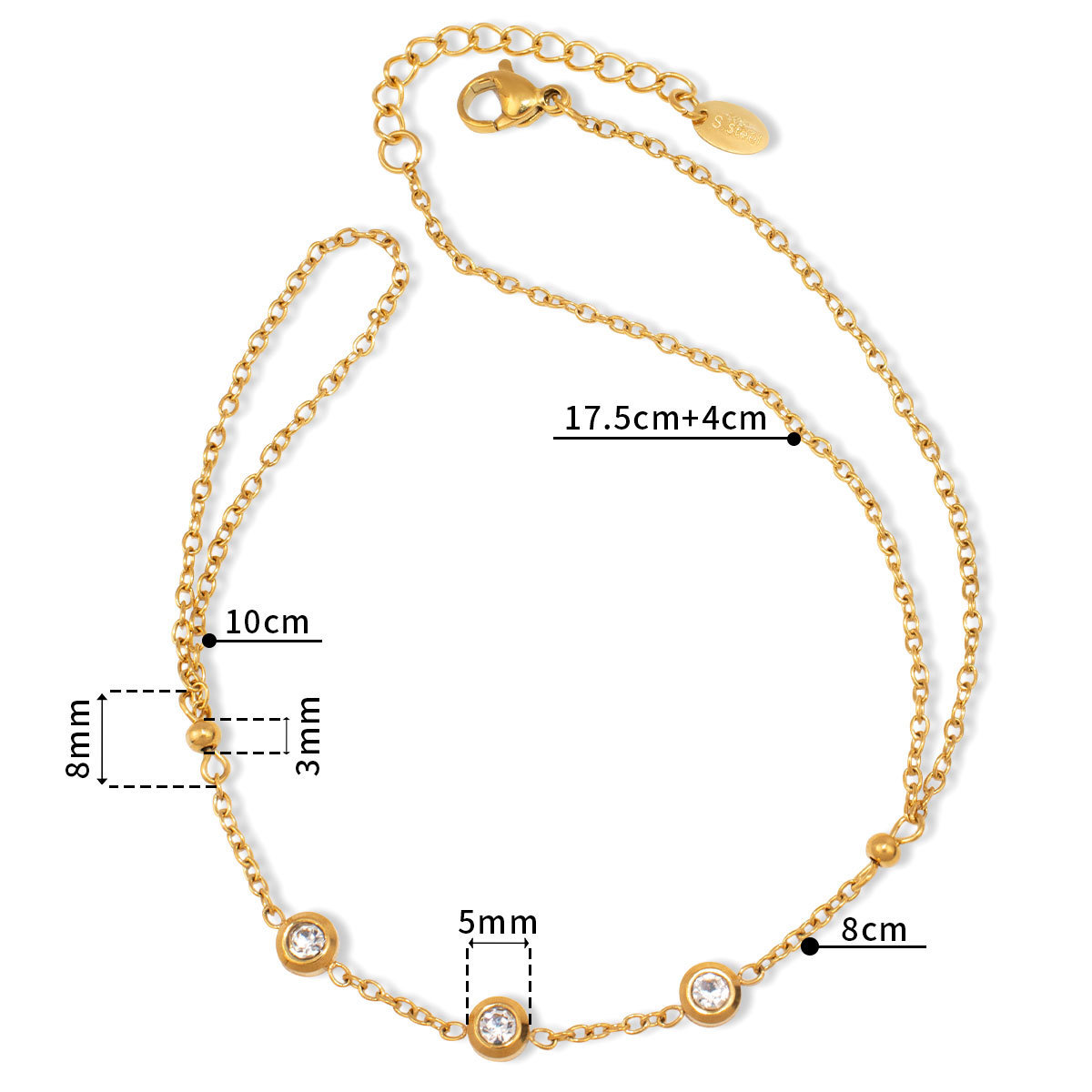 Rose Gold Titanium Steel Roman-Style Single Diamond Bracelet New Simple Fashion Jewelry Double Layered Star Sign Necklace