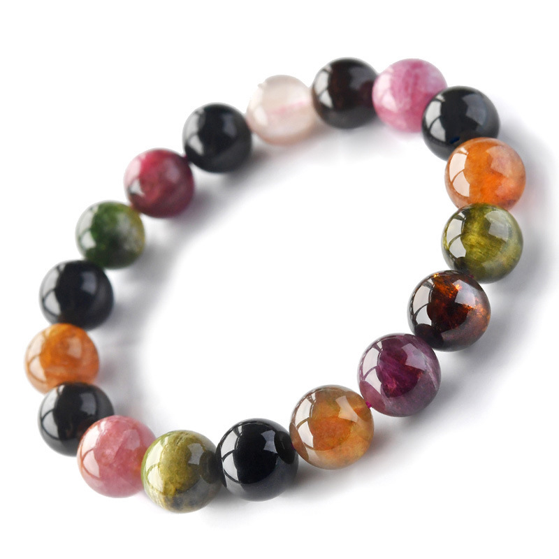 Natural Rainbow Tourmaline Bracelet Brazilian Old Mine Material Gradient Color Handmade Beads Jewelry Unisex Geometric Pattern