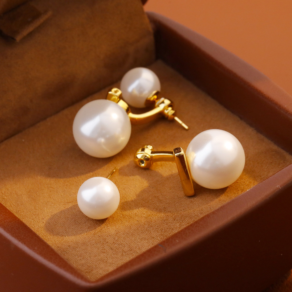 Elegant Two-Way Wear Pearl Stud Earrings Versatile Fashionable Retro French Style Women's Jewelry Accessories