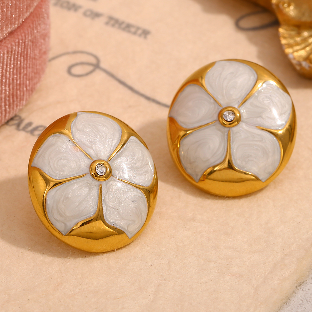 PVD Coated Real Gold Plated Flower 304 Stainless Steel Vacation Classic Style Waterproof Non Tarnish Ear Studs