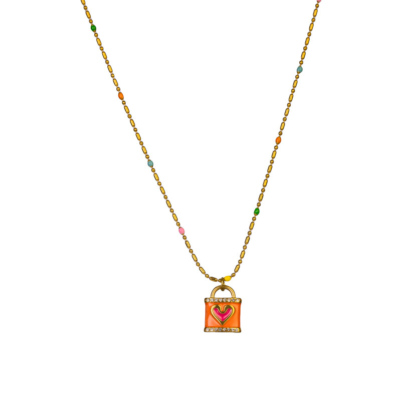 Vintage European And American Style Unisex Heart Lock Pendant Necklace Luxurious Lightweight Vacuum Electroplated Elegant 304 Stainless Steel Jewelry Accessories