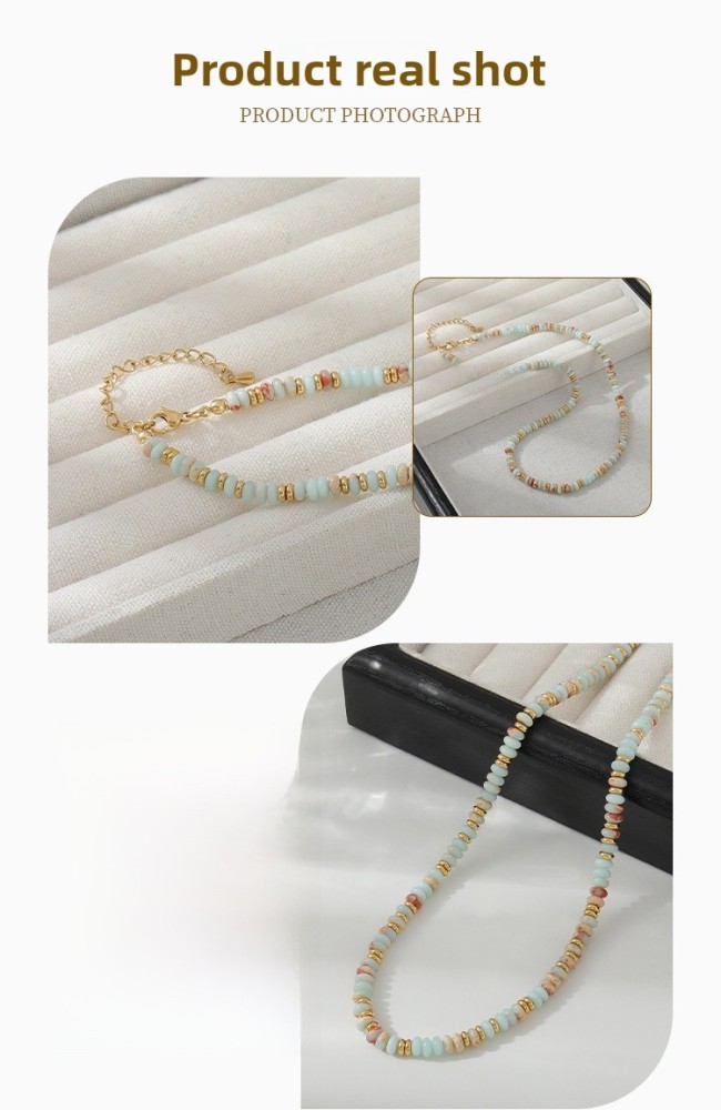 Summer New Style Women's Dopaamine Natural Stone Beaded Necklace Elegant Geometric Pattern Abacus Beads Jewelry Accessories