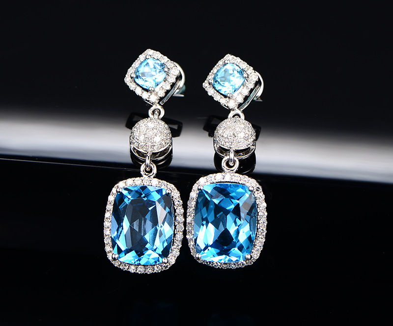 Fashion Long Simulation Aquamarine Earrings Ruby Copper Earrings