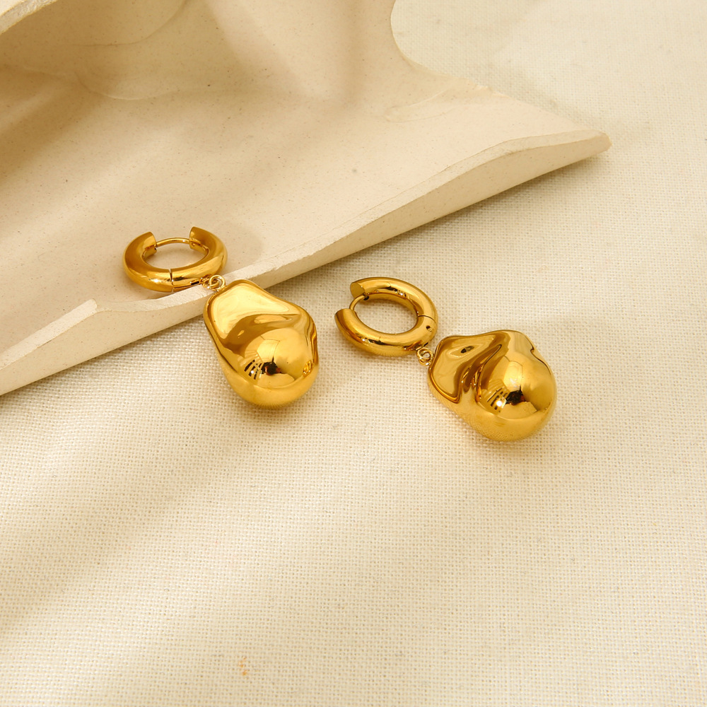 Irregular Baroque Imitation Golden Bean Pendant Earrings Stainless Steel 18K Gold Plated Women's Fashion Jewelry Accessories