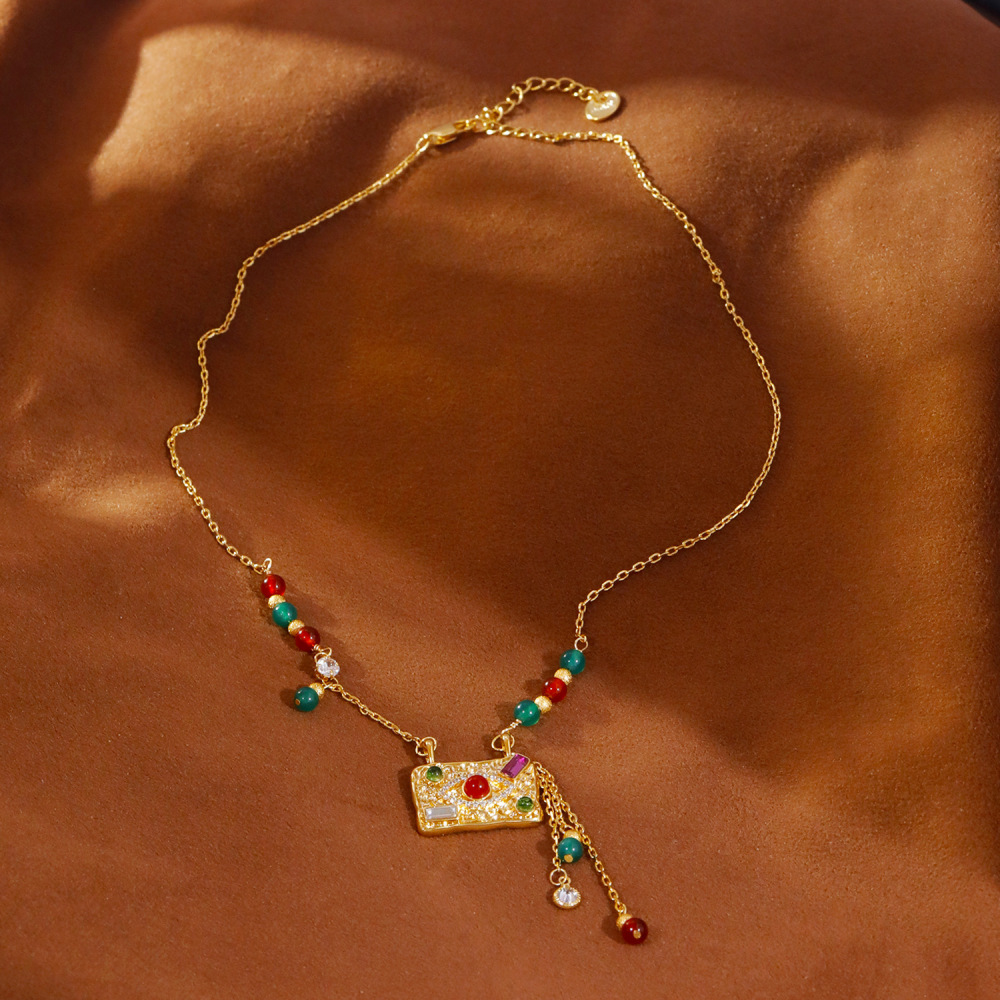 New Chinese Style Original Design Pendant Necklace Lapis Lazuli Zircon Light Luxury High-End Feeling Fashion Jewelry Accessories