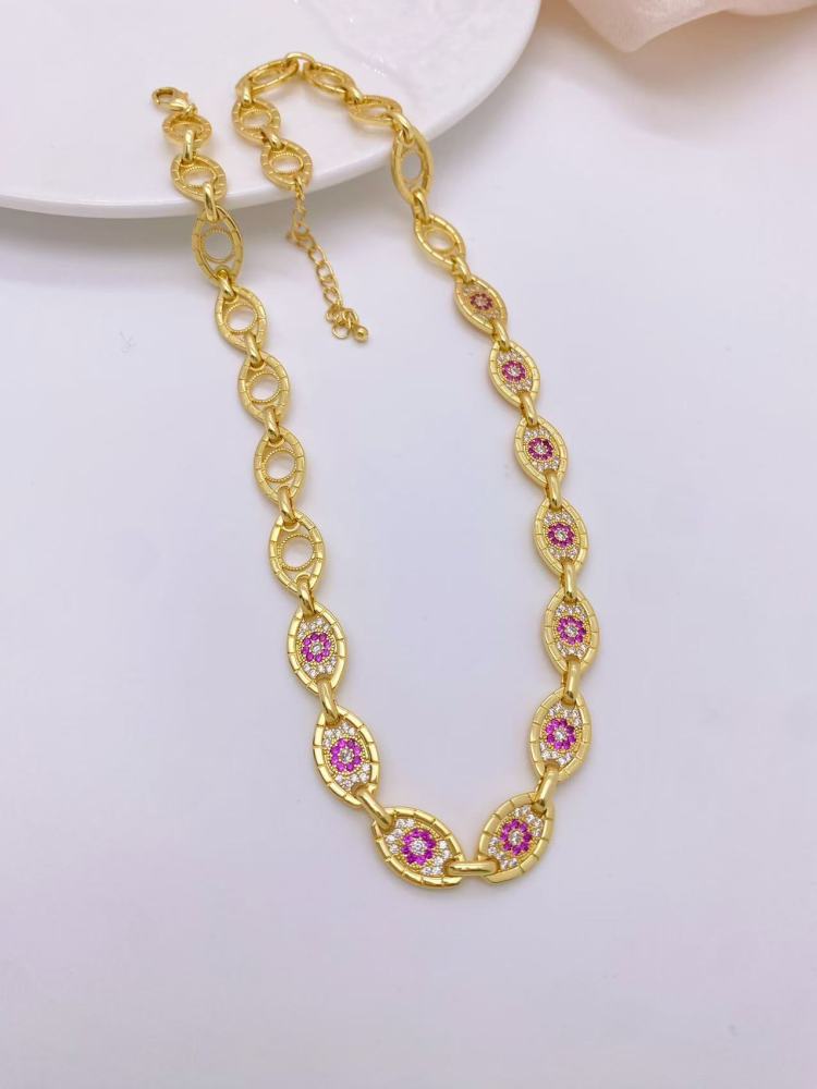 Fashionable High-End Copper Plated 18K Gold Evil Eye Bracelet Necklace Set  Style Jewelry Accessories