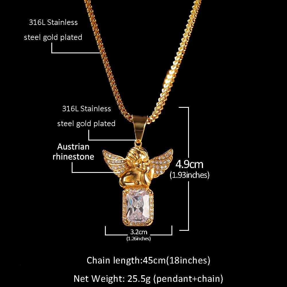 Hip-Hop Style Angel Wing Pendant Necklace Stainless Steel Gold-Plated Fashion Accessory Versatile Small Batch Trendy Jewelry Item