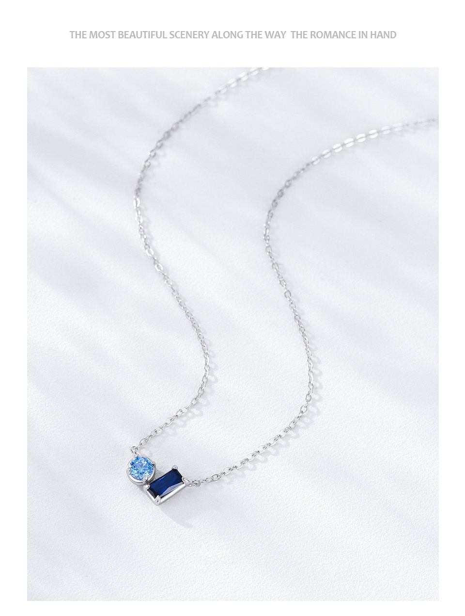 New S925 Sterling Silver Elegant Sapphire Square Round Diamond Ear Stud Necklace Ring Fashion Temperament Jewelry Suit