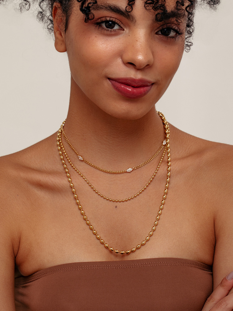 Fashion Layered Zircon Necklace For Women Stainless Steel Round Chain Ring Jewelry Accessories Suitable For Commuting And Parties