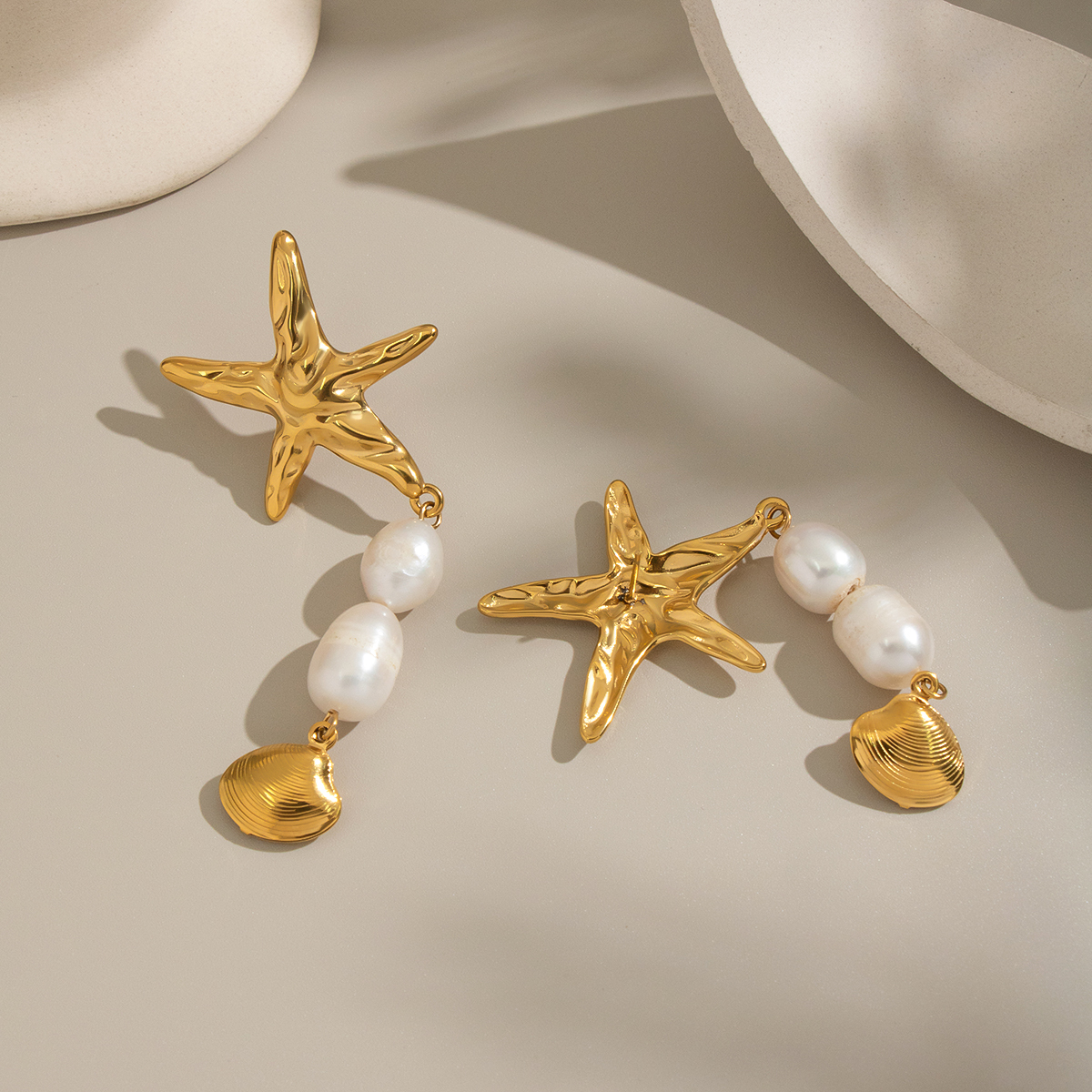 Ocean Wind Starfish Natural Freshwater Pearl Tassel Earrings Casual Stainless Steel Non-fading Accessories For Girls