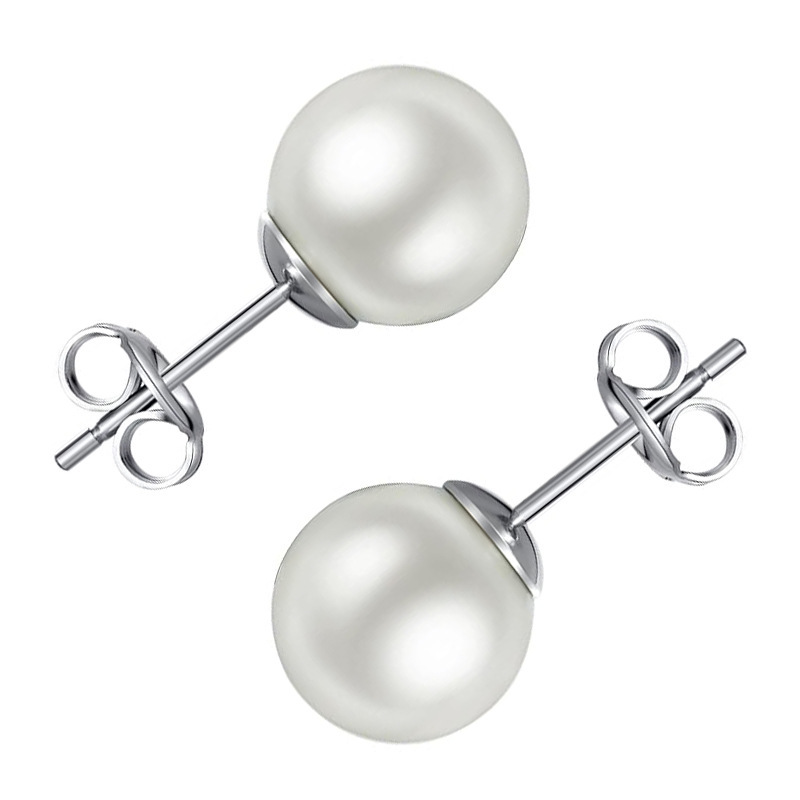 Fashion Titanium Alloy Pearl Earrings With Butterfly Clasp Women's Body Piercing Jewelry Geometric Pattern Earrings Elegant Simple Style