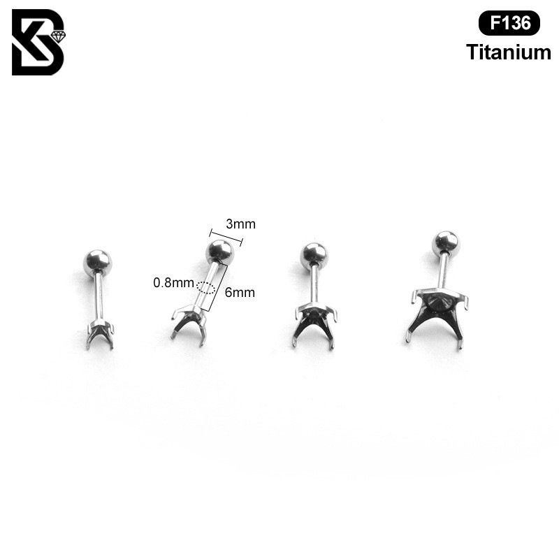 F136 Titanium Alloy Four-Claw Round Bead Empty Base DIY Earring Accessories European And American Piercing Jewelry Ear Bone Stud