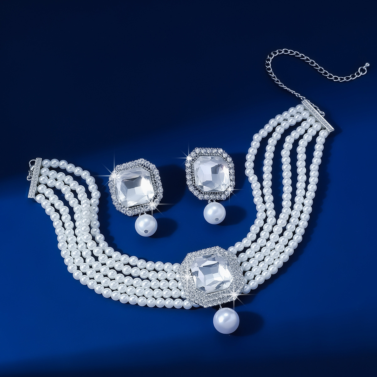 1 Set Glam Luxurious Lady Geometric Heart Shape Artificial Crystal Imitation Pearl Copper Inlay Artificial Crystal Women's Beaded Chain Jewelry Set