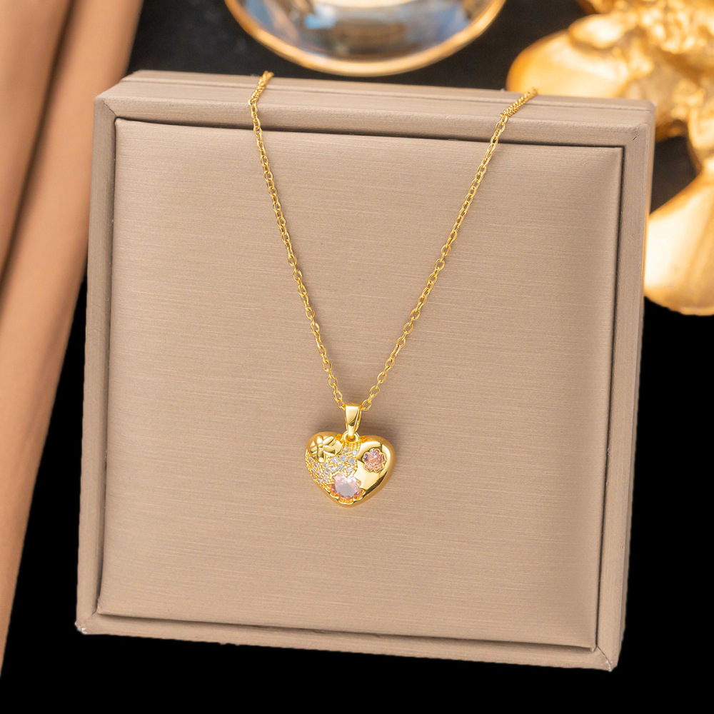 Pink Heart-Shaped Stainless Steel Jewelry Set For Women Minimalist Design No Engraving Accessories