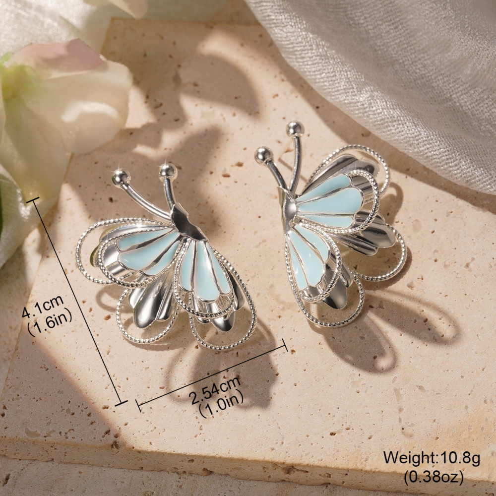 Healing Butterfly Copper Silver Needle Oil Drop Earrings Simple Style Heart-shaped Women's Vintage Fashion Earrings Accessories
