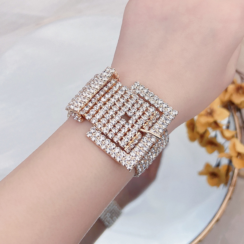 Wide Rhinestone Crystal Bracelet Wedding Dress Accessories Geometric Gold-Plated 925 Sterling Silver 925 Earrings Suitable For Women