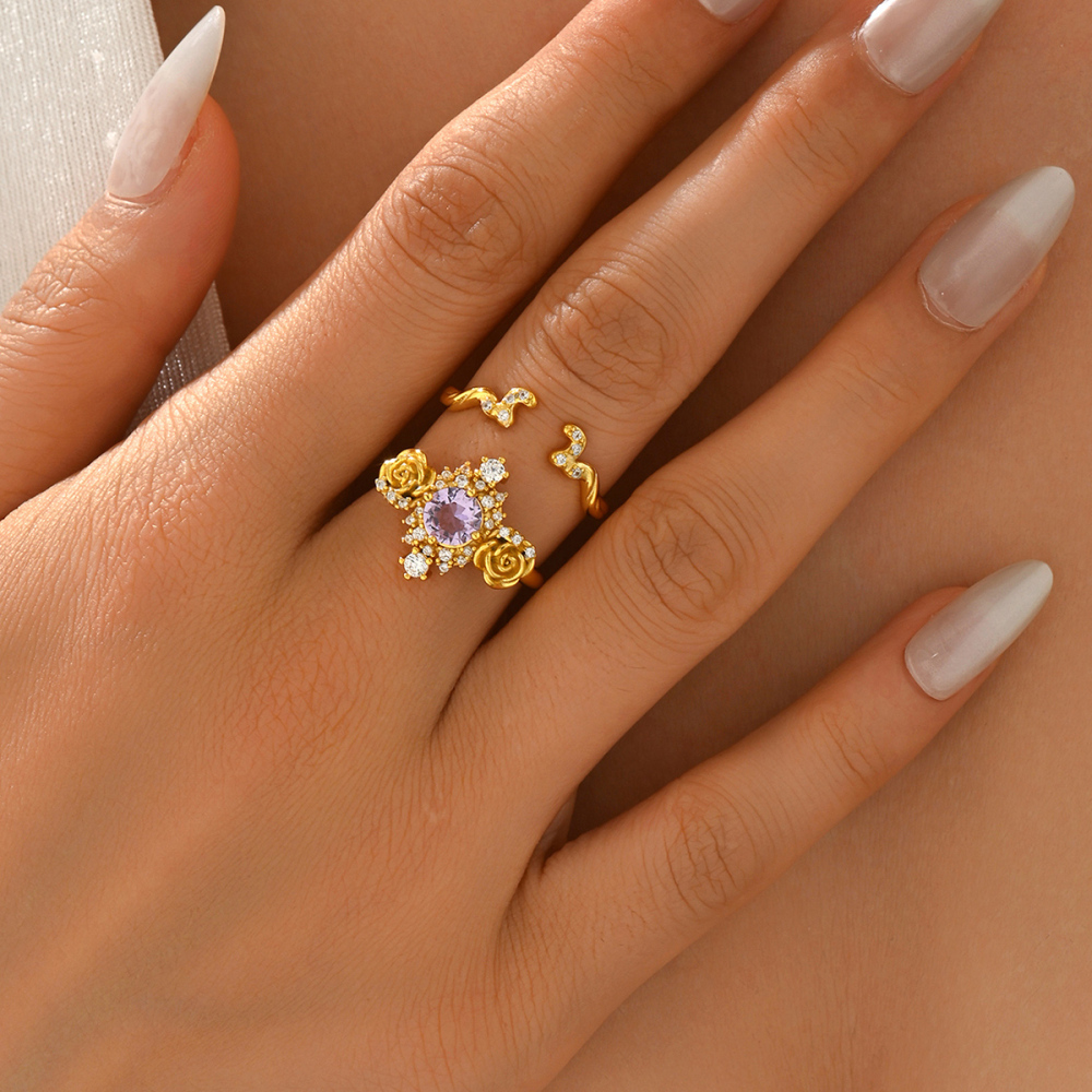 2 Pieces Of Exquisite And Luxurious Romantic Floral Element Women's Zircon Rings Suitable For Date Occasions Jewelry