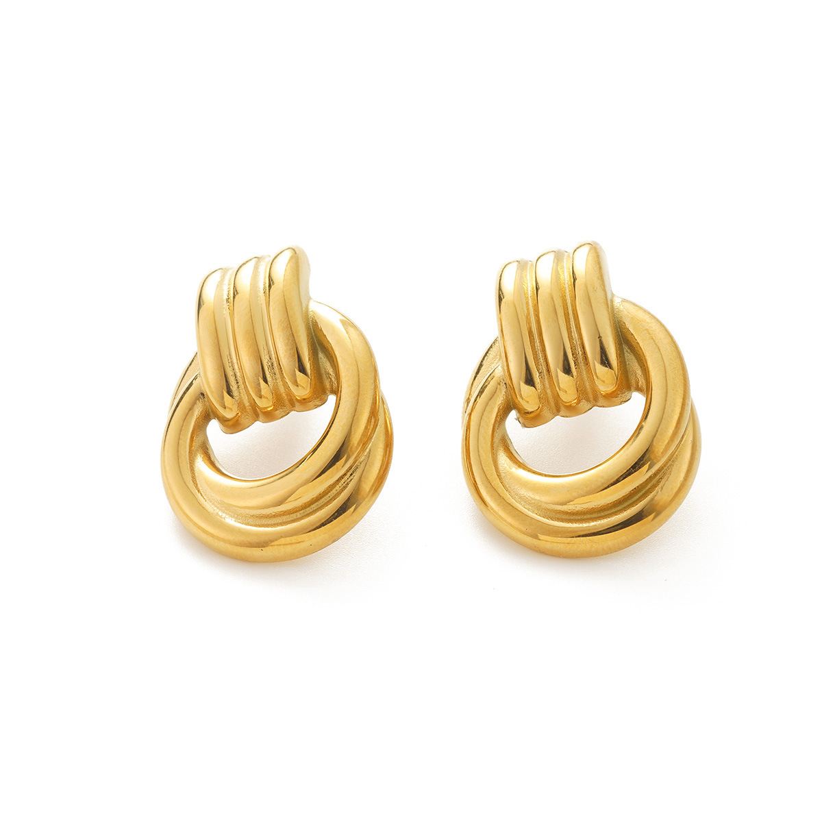 Trendy Stainless Steel Titanium Plated Color Block Circle Earrings Geometric Pattern Women's Casual Style Hoop Earrings