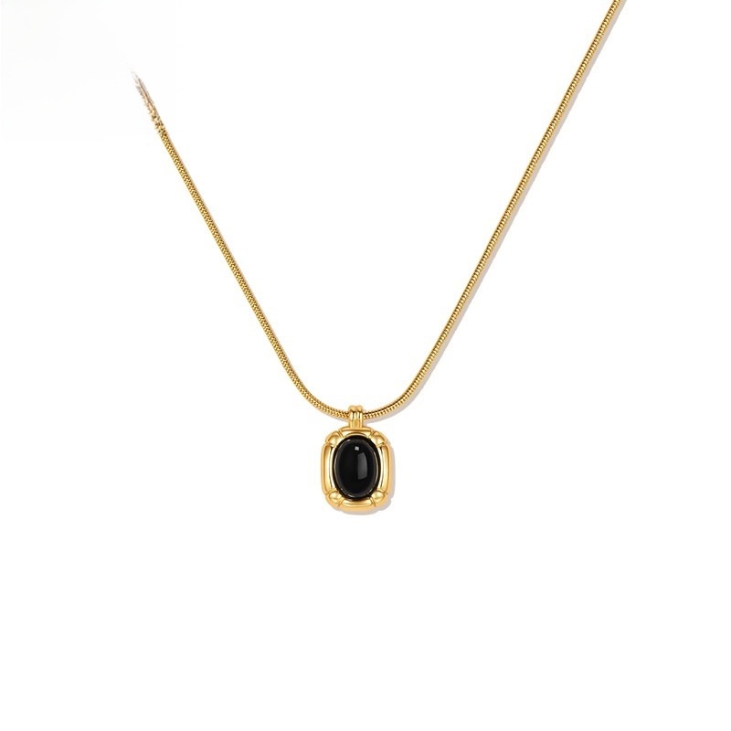 Gold Gold Plated Black Onyx Pendant Necklace Women's Stacked Design Choker Jewelry Accessories