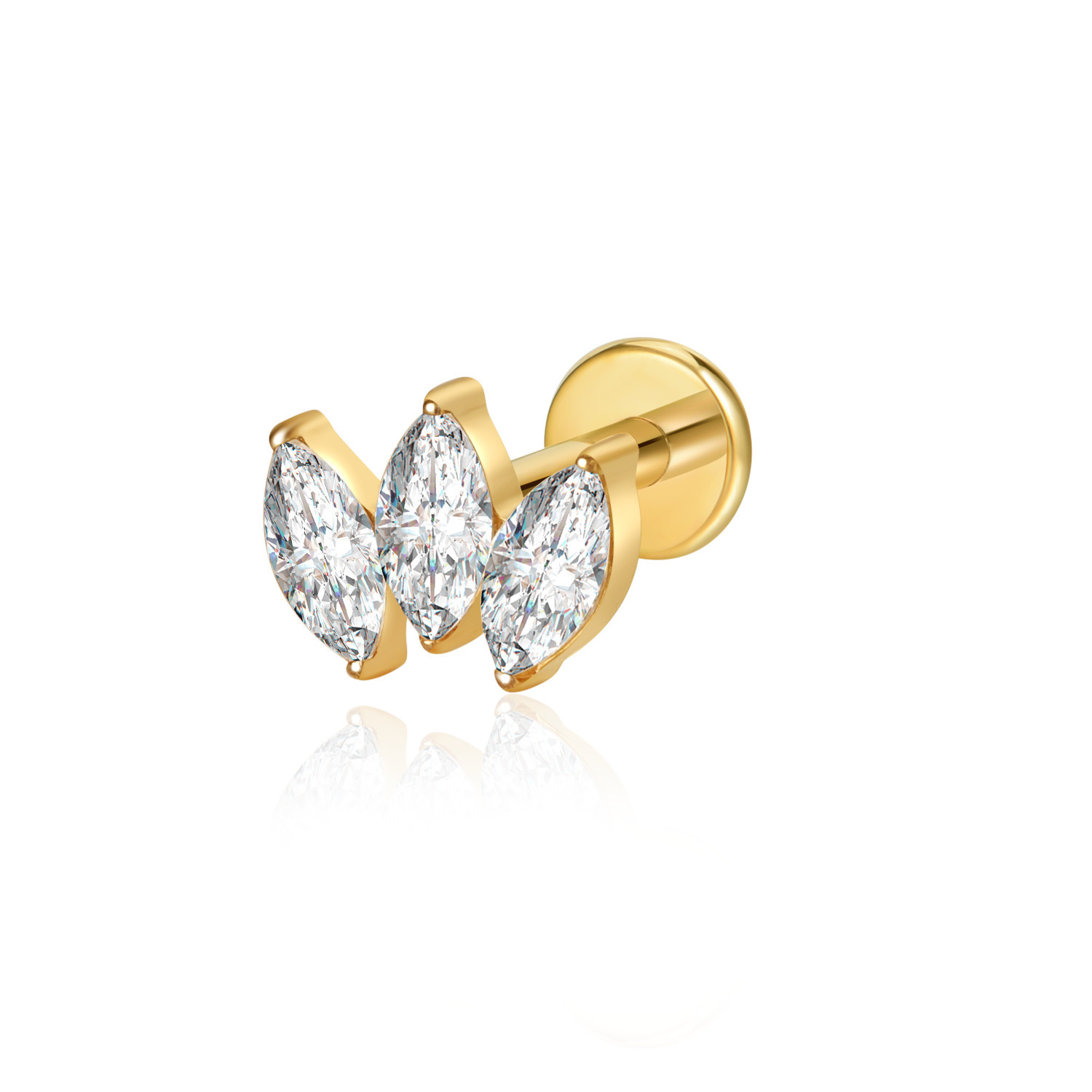 Geometric Pattern Titanium Alloy G23 Ear Studs Bone Studs Inlaid With Horse Eye Zirconia Inner Teeth Lip Studs Popular In Fashion Jewelry