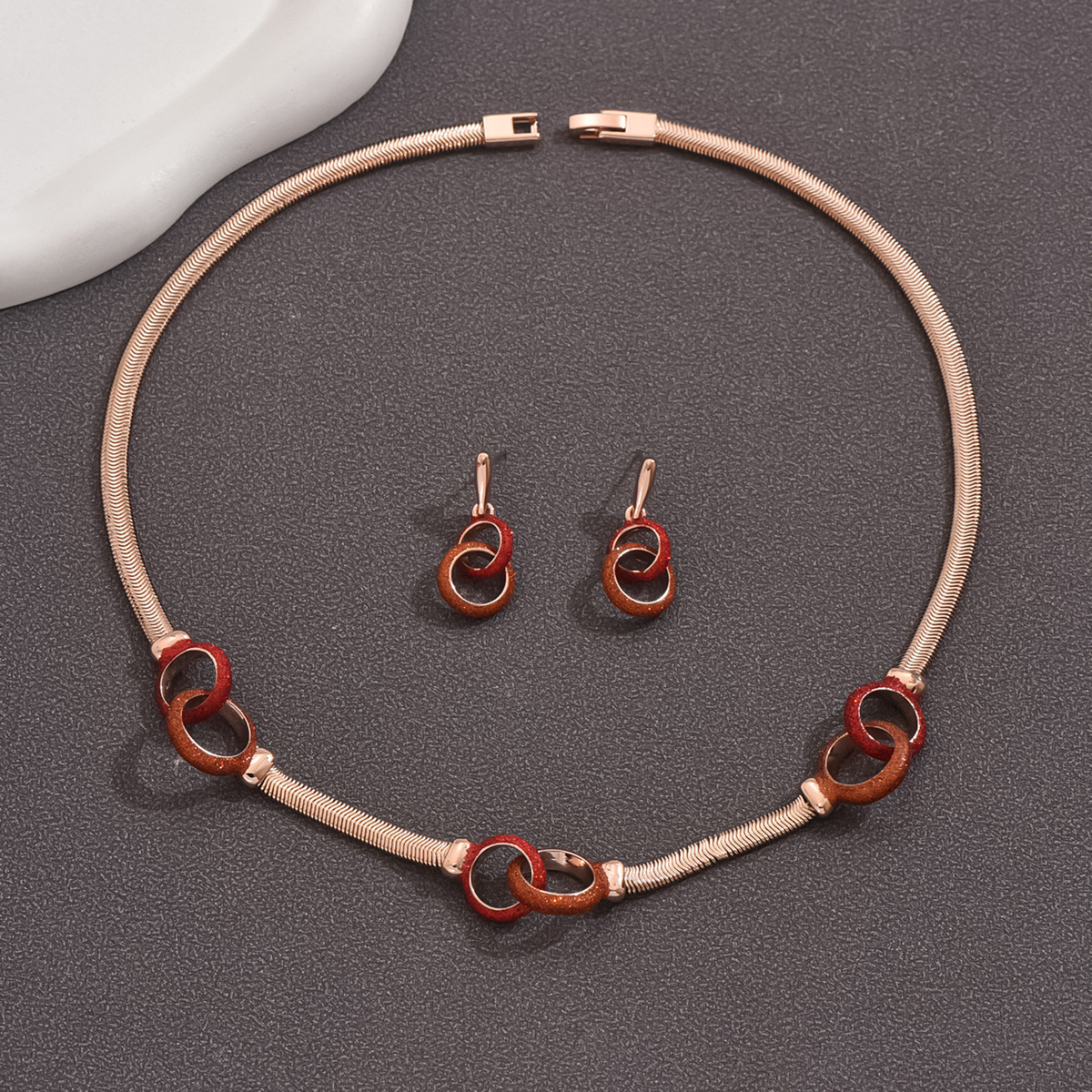 Gold Powder Necklace And Earrings Set For Women Snake Chain Color Retention Jewelry Set Popular  Styles