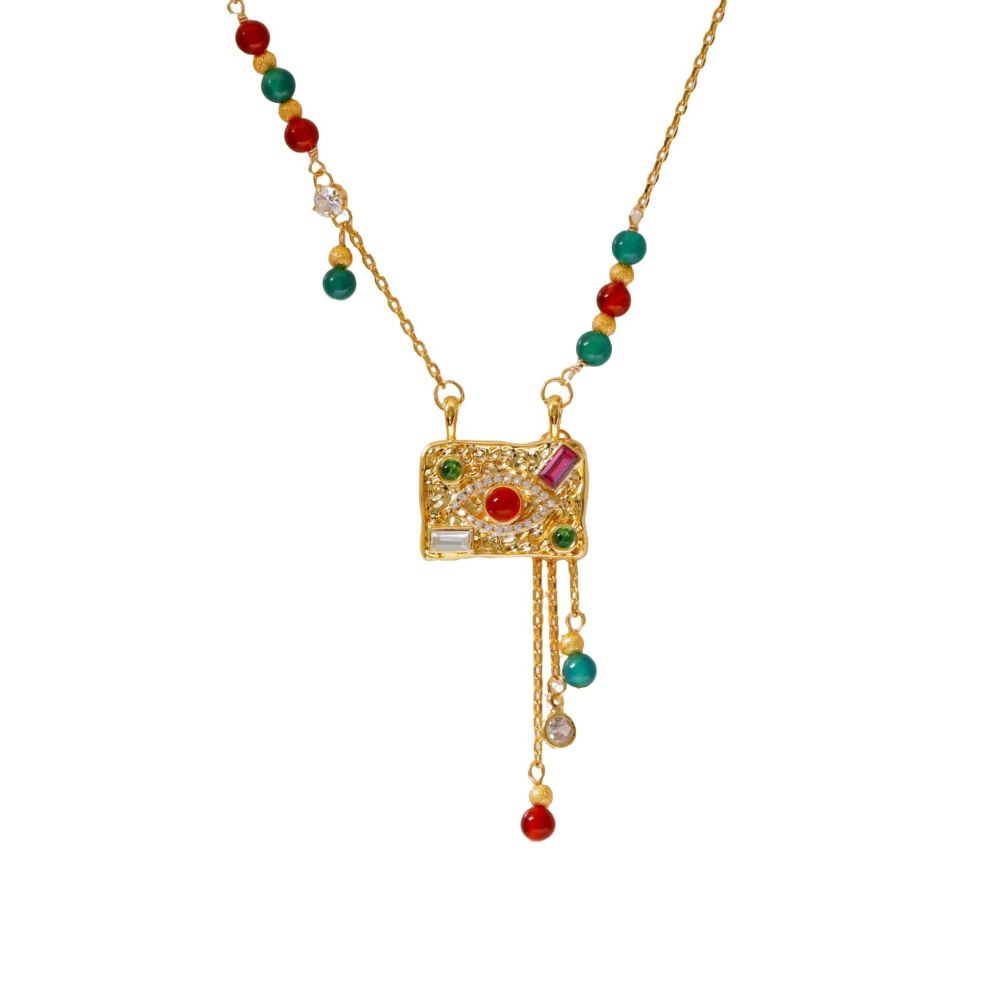 New Chinese Style Original Design Pendant Necklace Lapis Lazuli Zircon Light Luxury High-End Feeling Fashion Jewelry Accessories