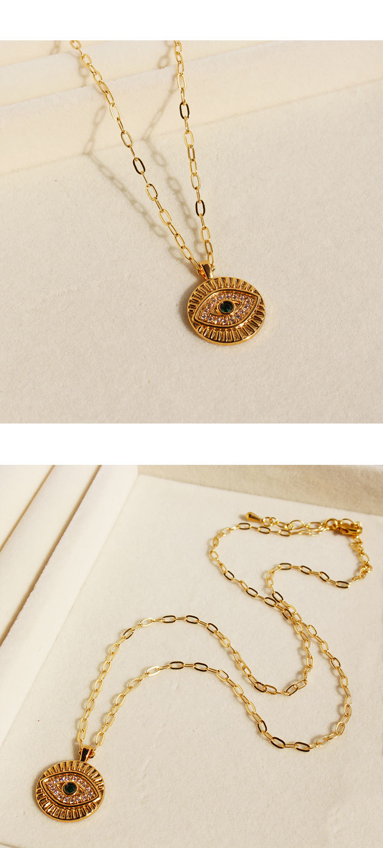 Brass Plated 24K Real Gold  Entry Lux Niche Devil's Eye Pendant Necklace Women's High-Grade Zircon Round Brand Twin Clavicle Chain N1