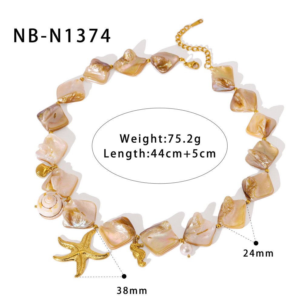 Natural Three-Dimensional Shell Texture Conch 304 Stainless Steel Vacuum Electroplated 18K Real Gold Baroque Style Multi Pendant Necklace