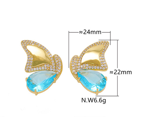 Butterfly Wing Half-and-Half Gold Plated Brass Purple Necklace Earring Set Elegant Dynamic Combination Fashion Jewelry