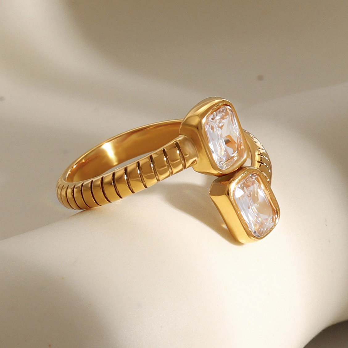 304 Stainless Steel Geometric PVD Coated 18K Real Gold Plated Simple Style Classic Style Open Rings