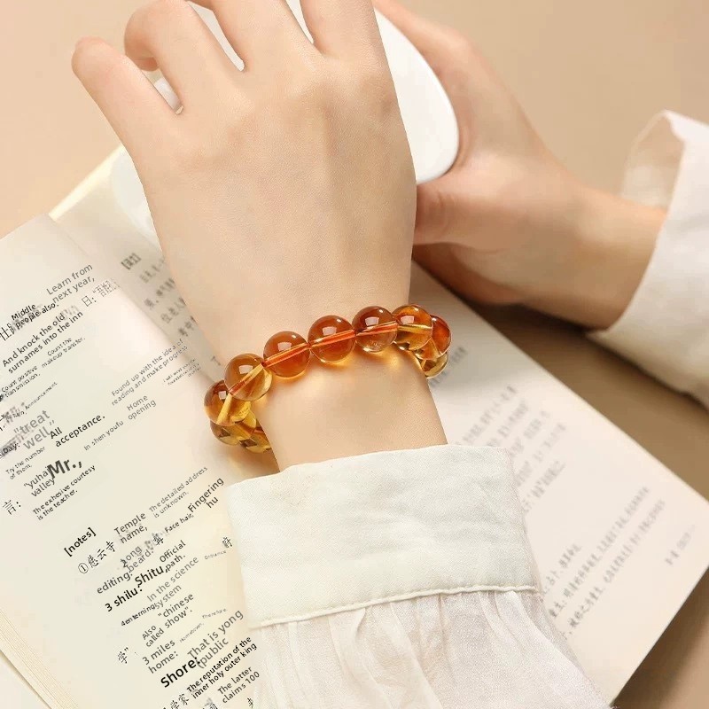 Natural Yellow Crystal Single Circle Bracelet Unisex Beaded Yellow Crystal DIY Accessories Geometric Pattern Ethnic Style