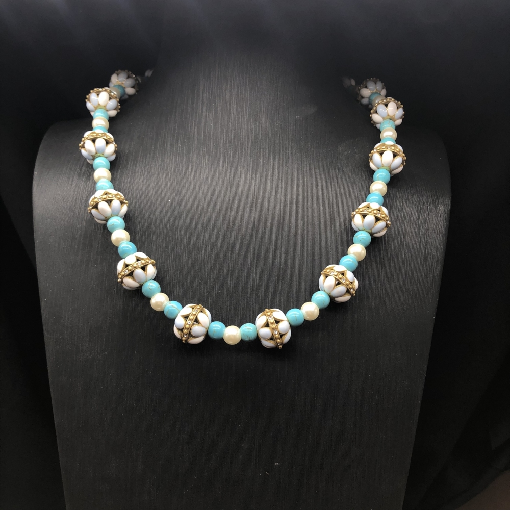 Elegant Green Turquoise Pearl Beaded Necklace And Earring Set Copper Material Women's Fashion Accessories Handmade Romantic