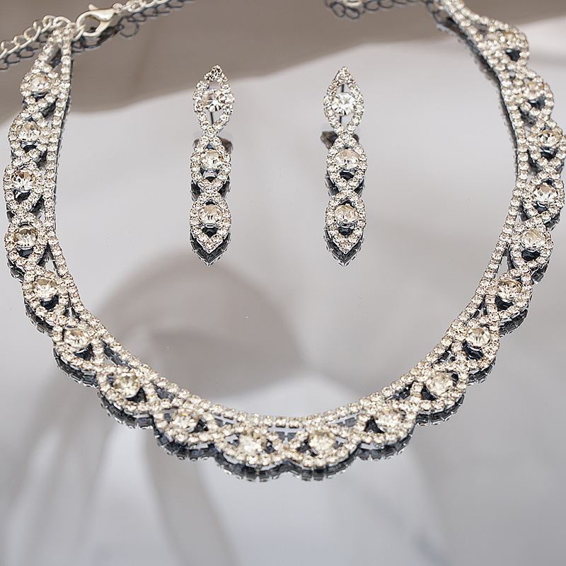 Simple Full Diamond Claw Chain Necklace And Earrings Set Bridal Wedding Accessories Multifunctional Titanium Steel Star