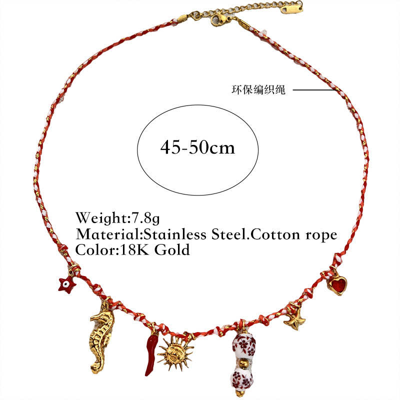 Colorful Woven Stainless Steel Pendant Necklace Starfish Shell Ocean Beach Style Accessories Jewelry 1 Piece Multi-Use Holiday