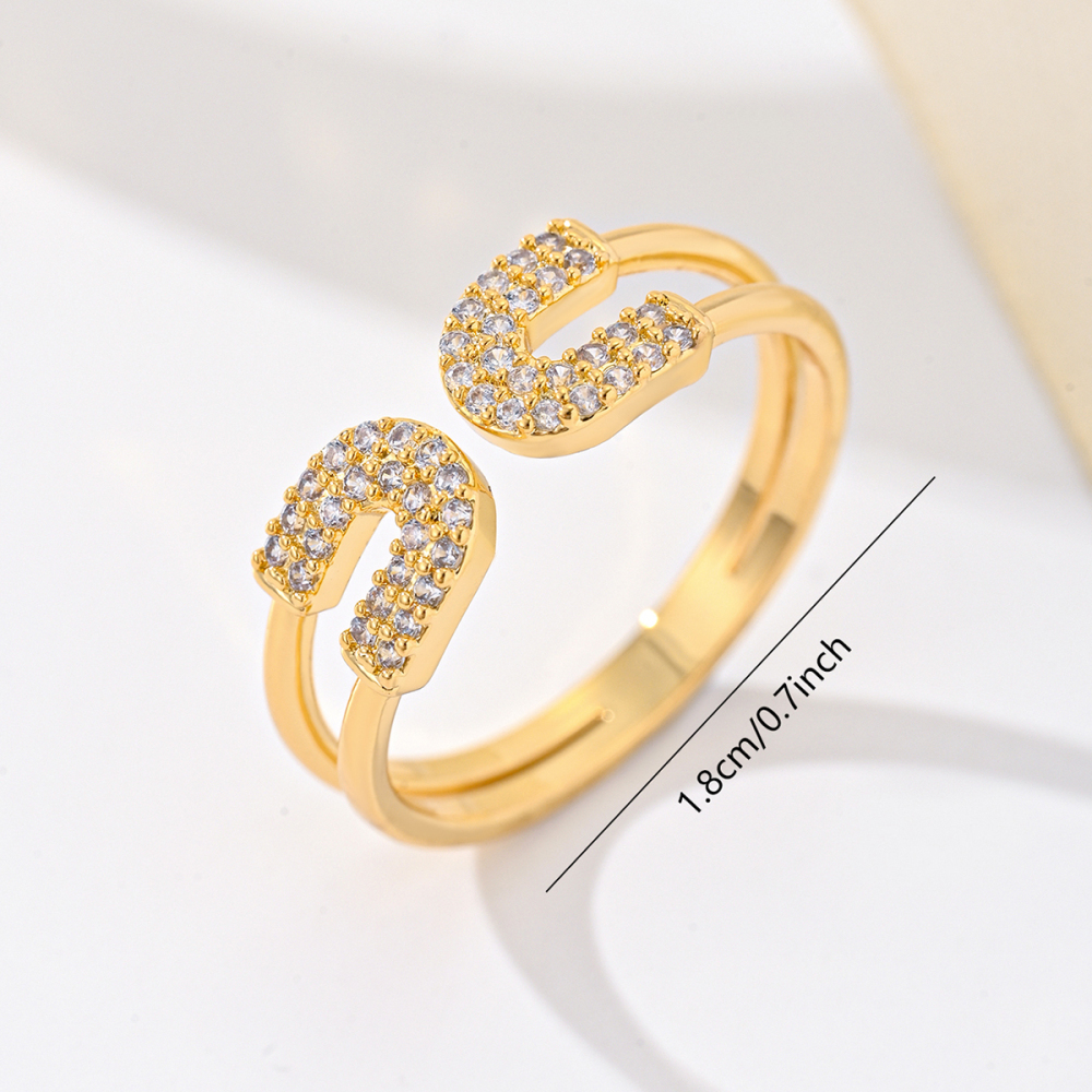 1 Piece Copper Inlaid Zircon Material Light Luxury Niche High-End U-Shaped Ring For Men And Women Party Jewelry Accessories For Adults