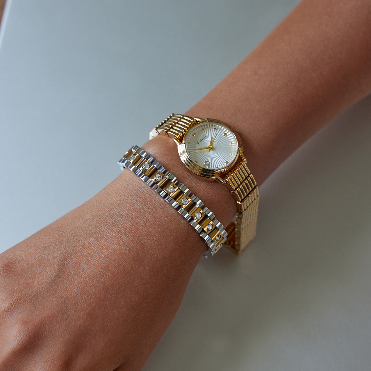 304 Stainless Steel Geometric PVD Coated Real Gold Plated Classic Style Waterproof Non Tarnish Surgical Steel Watch Chain Snap Button Bracelets