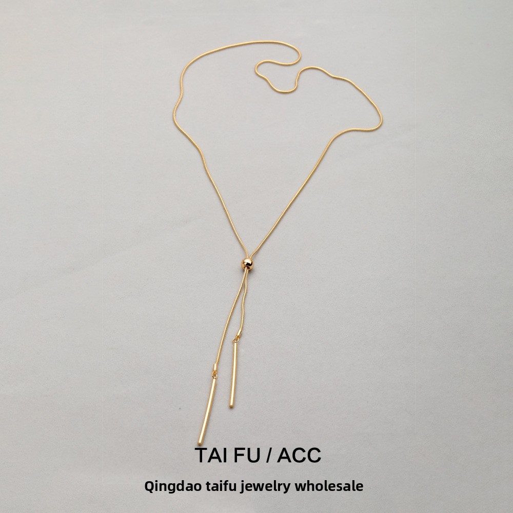 Elegant Snake Bone Chain Necklace Gold Plated Brass Versatile Long Sweater Chain For Women Fashionable OL Style Alloy Jewelry