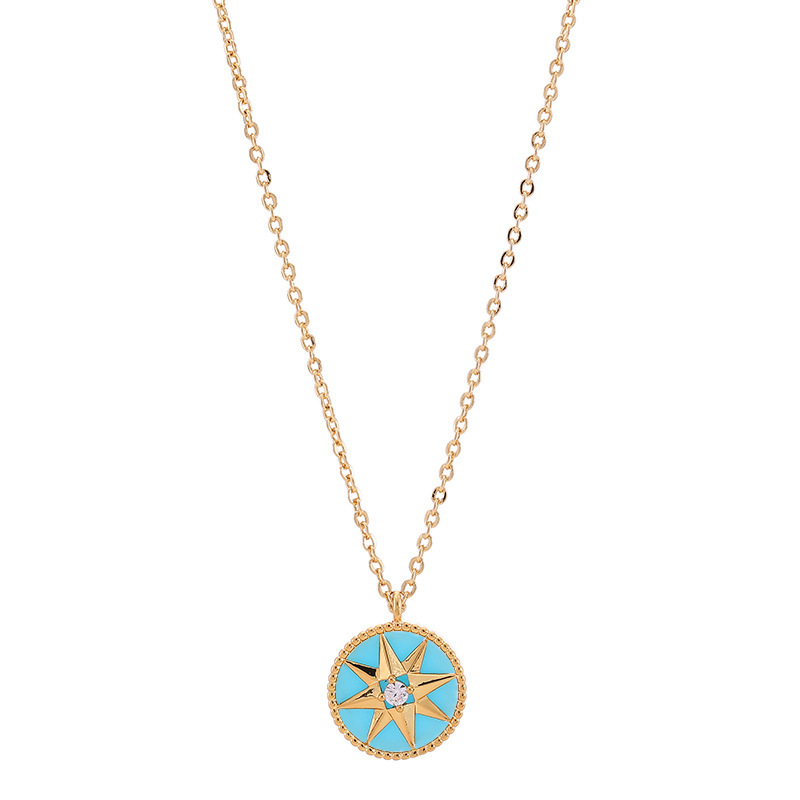 Kenge Copper Plated Real Gold Embedded Zircon Eight-Pointed Star Necklace Women Simple New Style Lockbone Chain Pendant Treatment