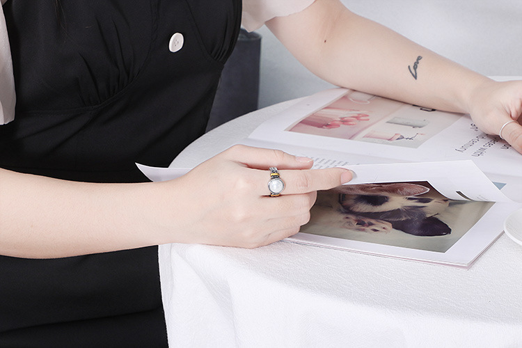 Kalen New Accessories  Sources Europe And America Creative Retro Textured Men And Women Available Titanium Steel Pearl Ring