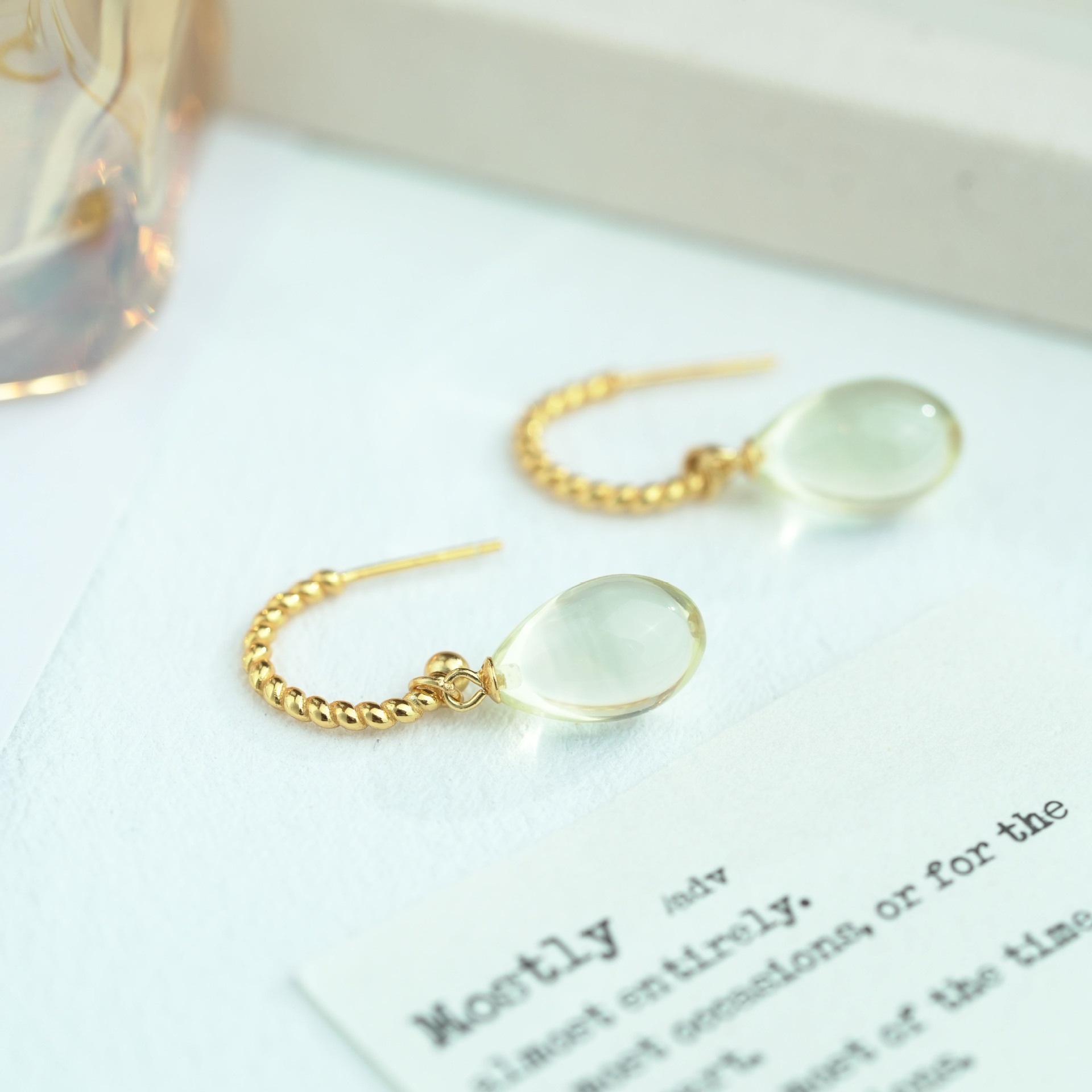 Natural Yellow Crystal Waterdrop Earrings S925 Silver Plated Gold Drop Earring Hooks Simple Fashion Versatile Women's Jewelry