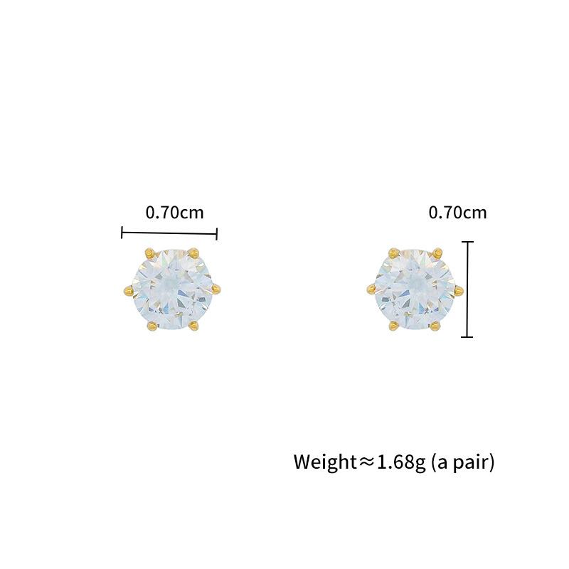 Classy Six-Pronged Single Zircon Earrings Gold Plated 24K Classic Style 12 Pairs Per Card For Women Fashion Jewelry