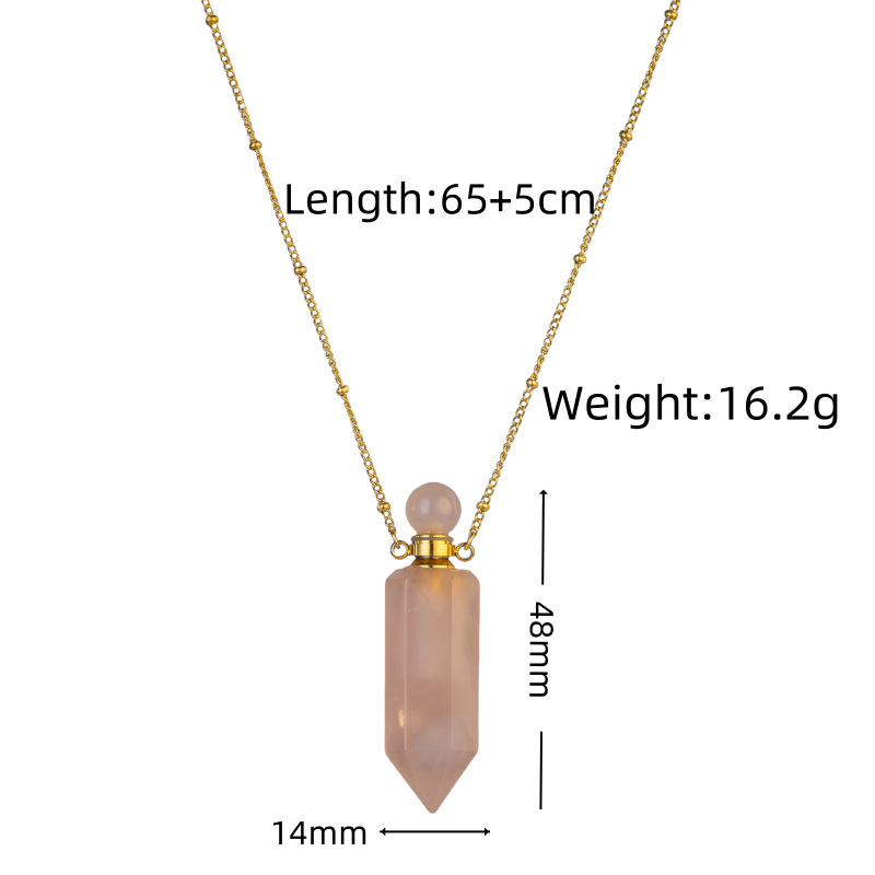 Natural Crystal Round Bead Hexagonal Column Perfume Bottle Stainless Steel Necklace Pointed Cone Aromatherapy Bottle Women's Luxurious Style Jewelry Accessories