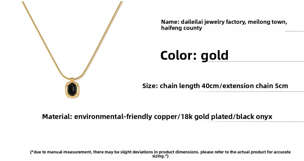 Gold Gold Plated Black Onyx Pendant Necklace Women's Stacked Design Choker Jewelry Accessories