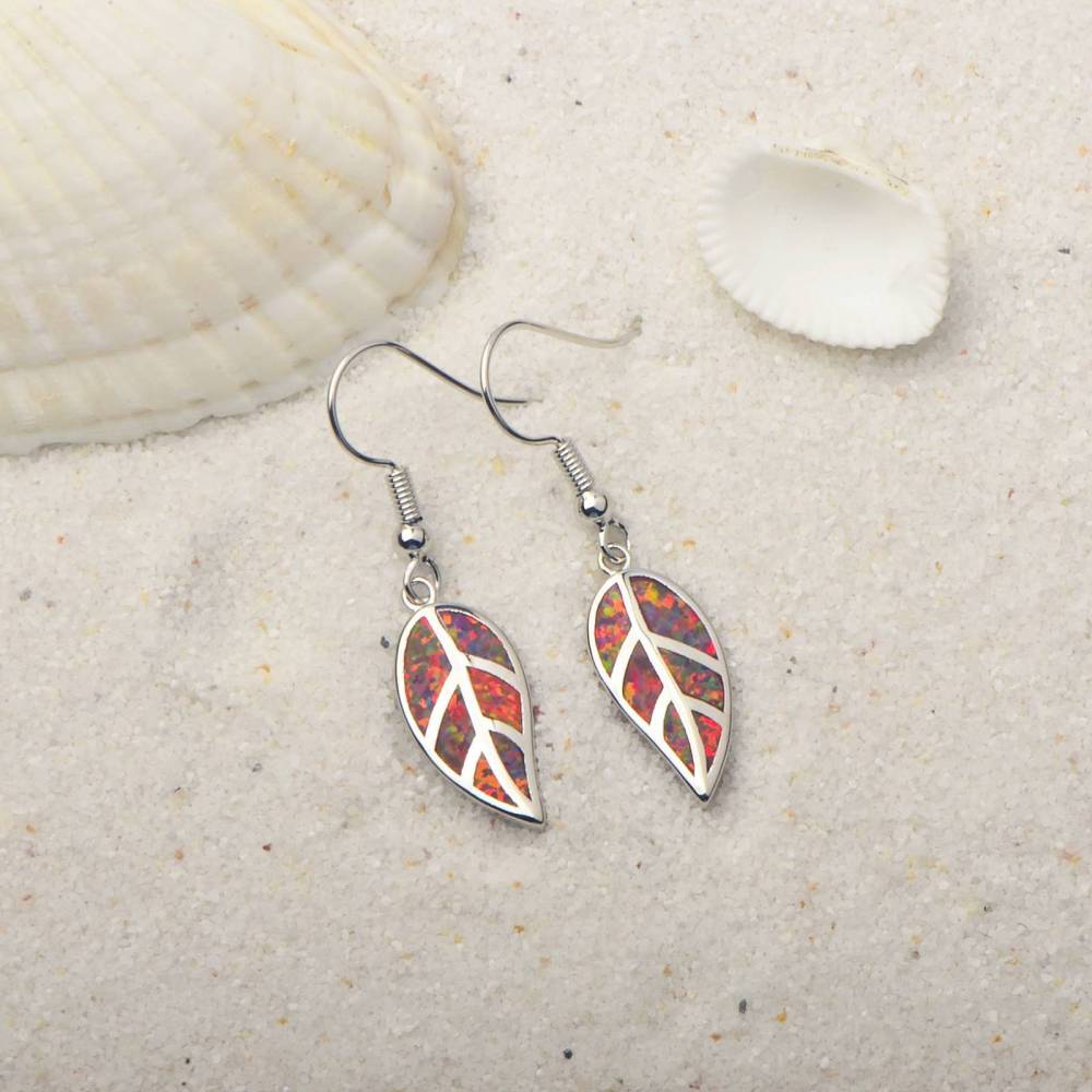 Oceanic Leaf Opal Earrings TikTok Trendy Beach Girl Sweet Style Geometric Pattern Copper Jewelry Accessories For Women