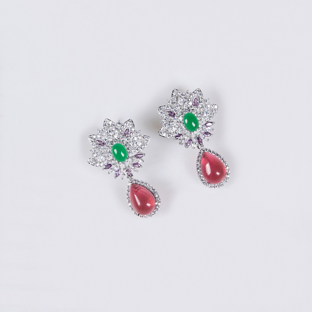 Exaggerated Necklace Set Fashion Jewelry Luxury Zirconium Stone Banquet Dress Accessories Direct Supply Floral Pattern Women