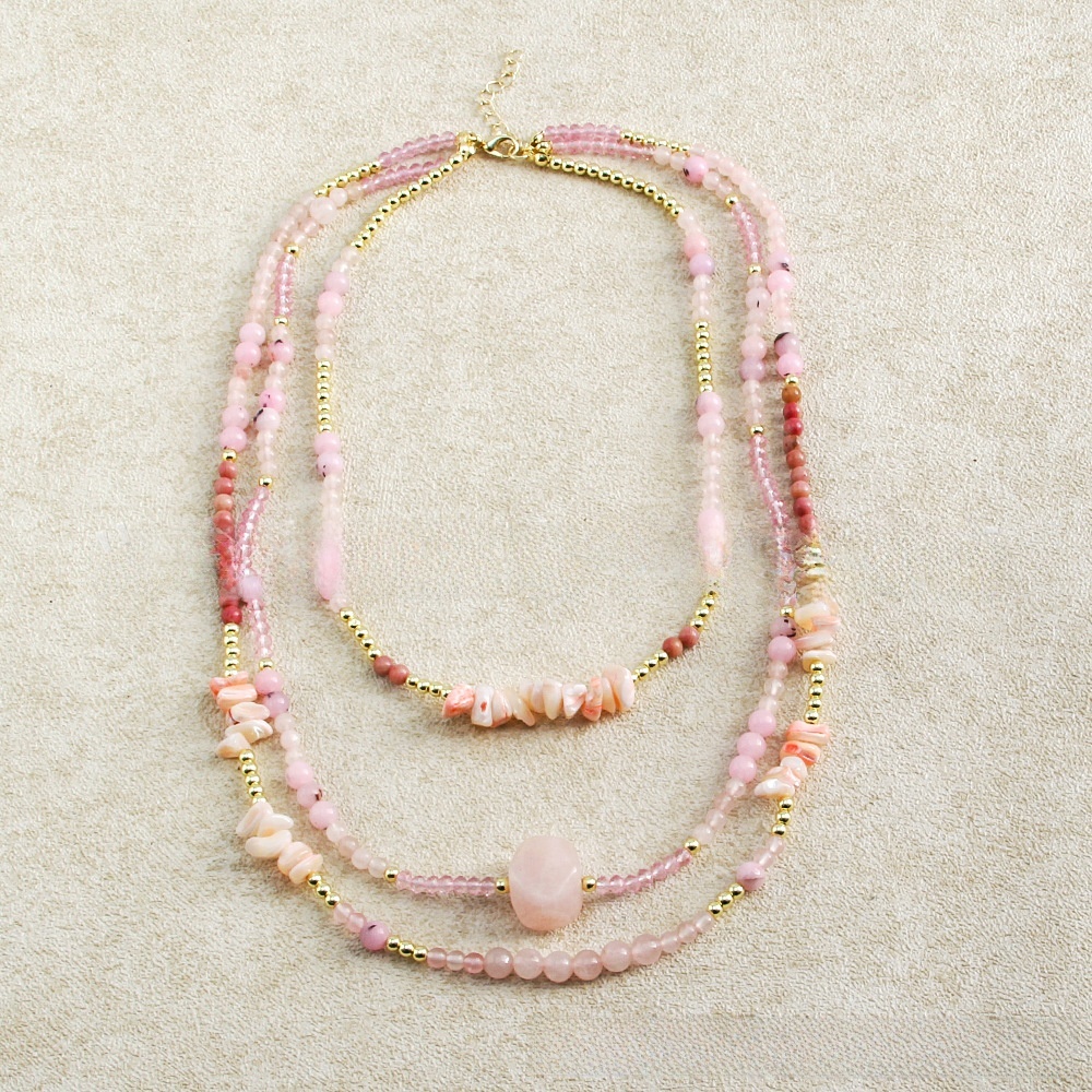 Bohemian Style Multi-layer Natural Stone Glass Bead Necklace Irregular Handmade Geometric Pattern Women's Jewelry Accessories