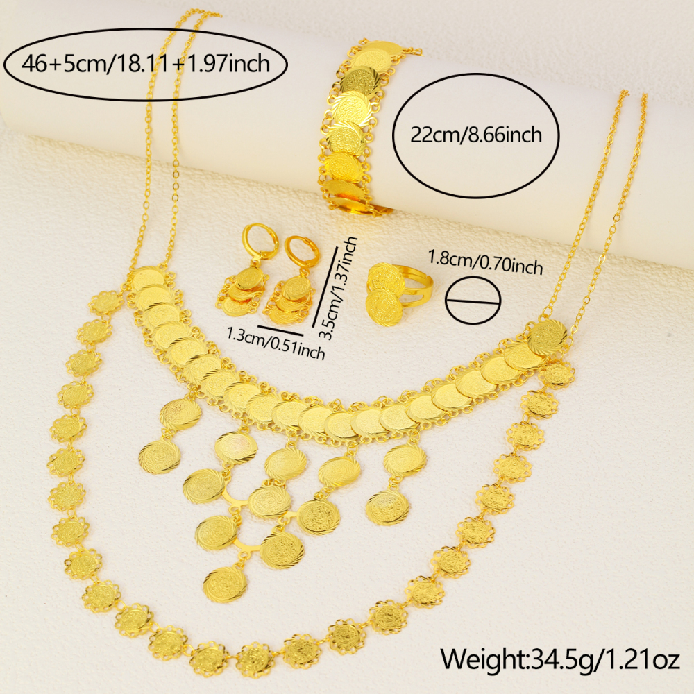 5pcs Fashion Retro Gold Coin Hollow Flower Coin Jewelry Set, Suitable For Daily Wear, Parties, Banquets, Celebrations, Festivals, Holiday Gifts