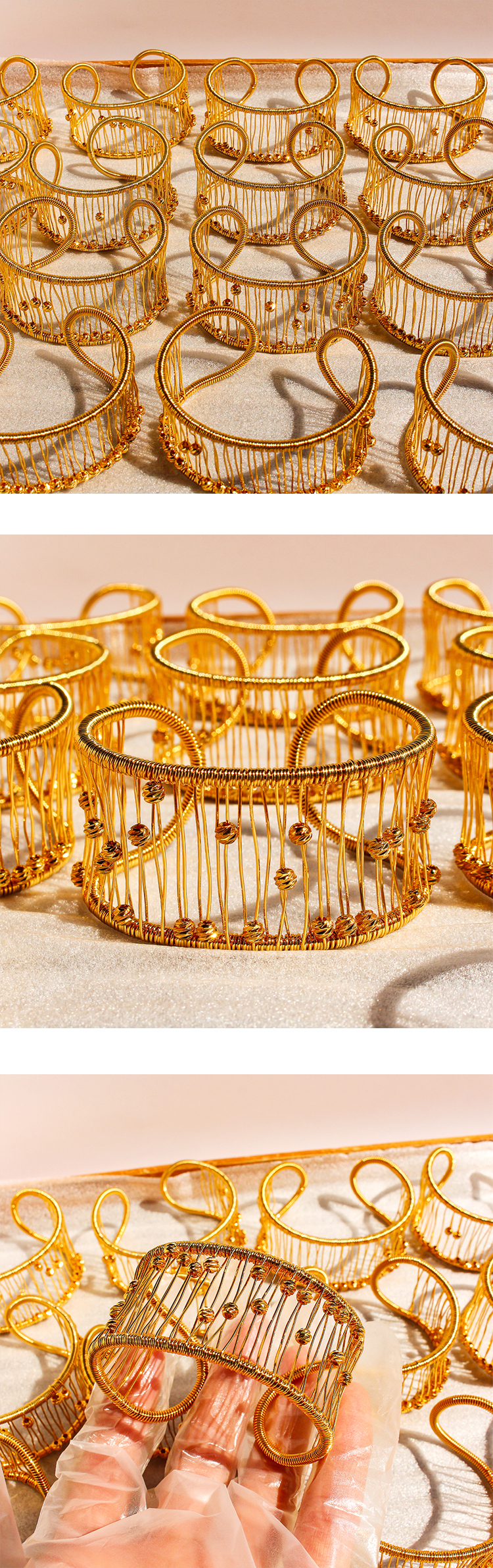 Retro Classic Style Semicircle Brass 24K Gold Plated Bangle In Bulk
