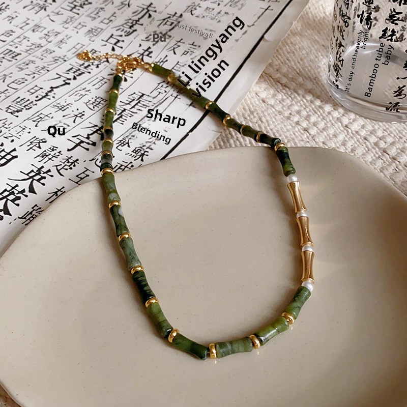 New Chinese Style Natural Stone Pearl Necklace Bamboo Node Fresh Style Commute Women's Fashion Versatile Collarbone Chain