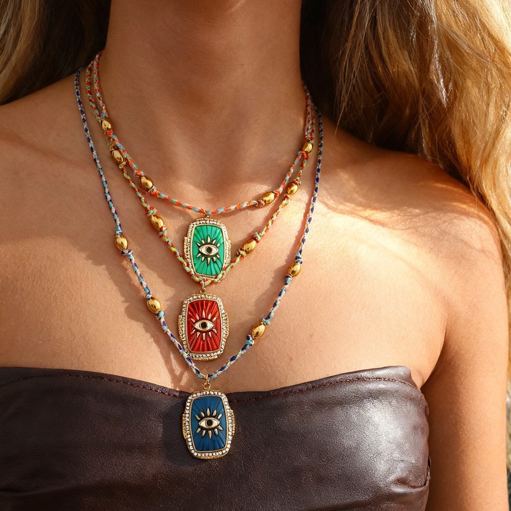 Elegant Geometric Pattern Colorful Copper Embedded Zirconia Oil-Drop Beaded Woven Necklace For Women Luxury Sensation